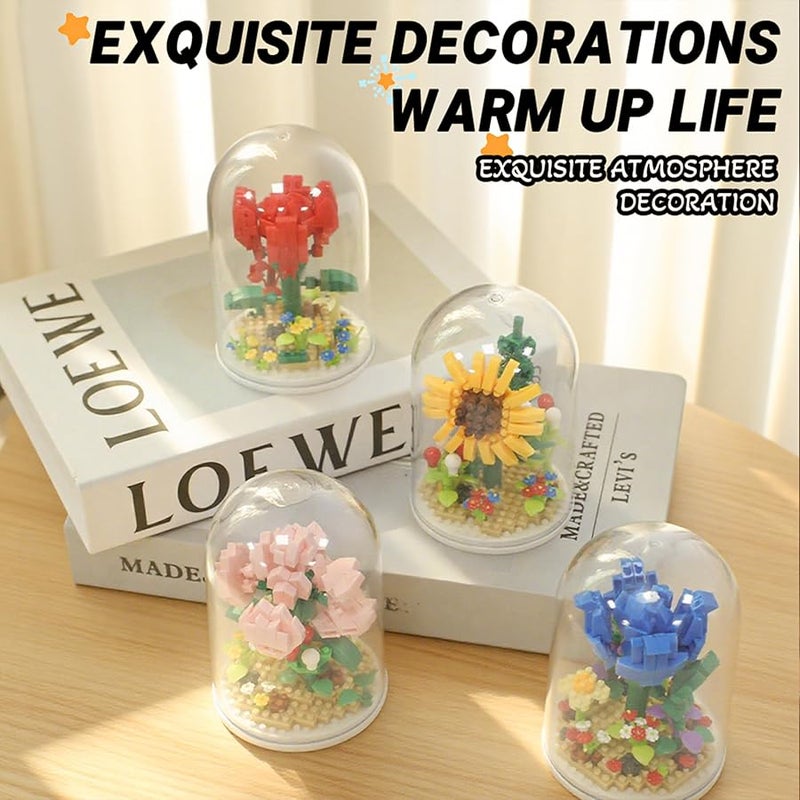 مجموعة كتل البناء الزهرية الصغيرة من القرنفل مع غطاء الغبار هدية إبداعية للكبار والأطفال - Image 1